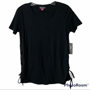 Vince Camuto Short Sleeve Black Women Size Medium Tie Sides Cotton Top NEW